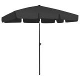 VidaXL Umbrelă de soare de plajă, negru, 200x125 cm