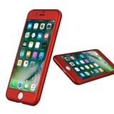 Husa iPhone 8 Plus Full Cover 360, Folie Sticla, Rosu, PC, Anti-soc, Zgarieturi, Amprenta, Alunecare