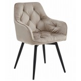 Scaun stil fotoliu bucatarie/living, Artool, York, rotativ, catifea, metal, bej inchis si negru, 56x61x84 cm