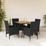 Set mobilier gradina perne 5 piese negru poliratan lemn acacia