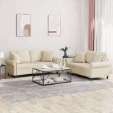 vidaXL Set de canapele cu perne, 2 piese, crem, piele ecologică