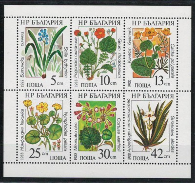 Bulgaria 1988 Mi 3628/33 block MNH - Plante acvatice foto