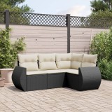 vidaXL Set mobilier de grădină cu perne, 4 piese, negru, poliratan 3221305