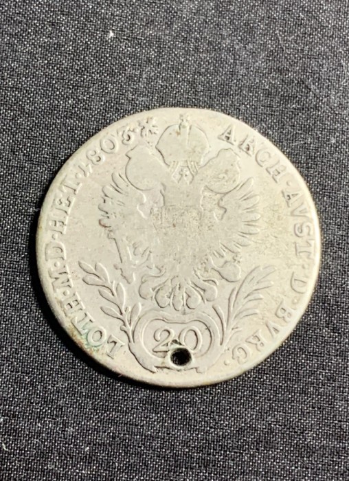 Moneda 20 kreuzeri 1803 Austria semn monetărie G Baia Mare