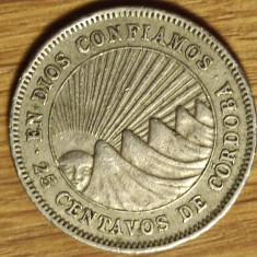 Nicaragua - moneda de colectie - 25 centavos 1964 - mai rara - f frumoasa !