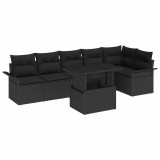 vidaXL Set de canapele pentru grădină cu pernă 7 pcs Negru Rattan poli 3357036