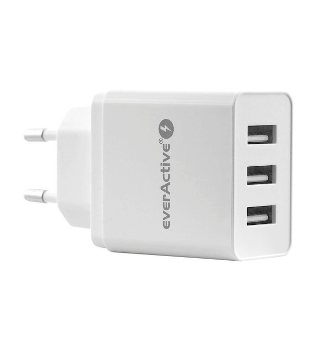 &Icirc;ncărcător AC EverActive 3xUSB 5V / 2.4A (3.4A max)