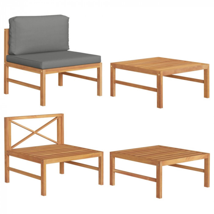 vidaXL Set mobilier de grădină cu perne gri &icirc;nchis, 2 piese, lemn tec