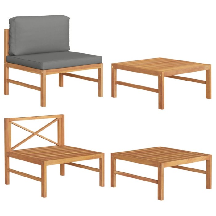 Gossi set mobilier de gradina cu perne gri inchis, 2 piese, lemn tec