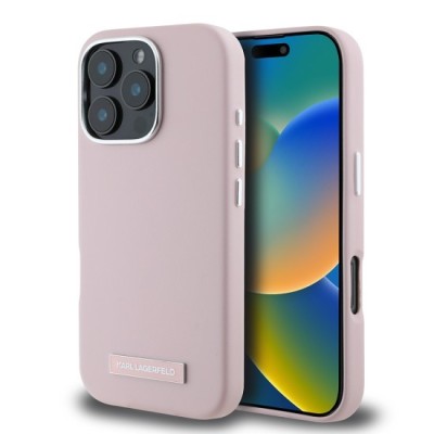 Husa iPhone 16 Pro - Karl Lagerfeld Leather MagSafe (KLHMP16LPGMSRPP) - Pink FW Metal Plate foto