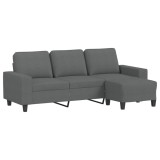 Canapea cu 3 locuri si taburet, gri inchis, 180 cm, textil