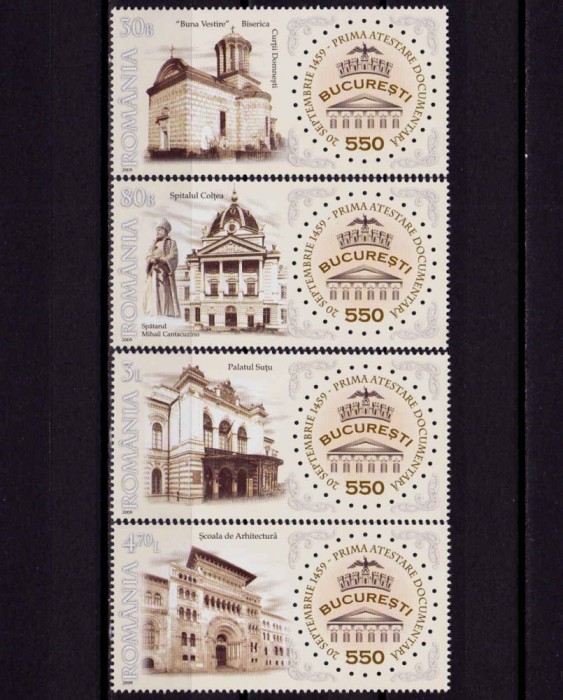 ✅RO 2009 LP 1845 &quot;Bucuresti-550 de ani&quot; , serie , MNH