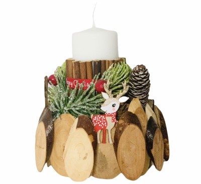 Decoratiune Craciun cu Lumanare, Conuri si Reni, Eventissimi, Multicolor foto