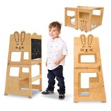 Turn de invatare, Bunny, tip Montessori, cu tabla de scris, pentru copii +12 luni, placaj/lemn