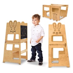 Turn de invatare, Bunny, tip Montessori, cu tabla de scris, pentru copii +12 luni, placaj/lemn