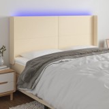 VidaXL Tăblie de pat cu LED, crem, 203x16x118/128 cm, textil