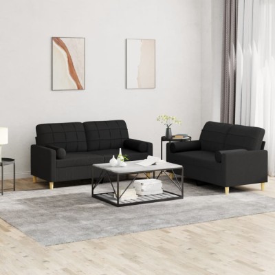 vidaXL Set de canapele cu perne, 2 piese, negru, material textil foto