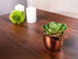 Suculent artificial decorativ in ghiveci auriu tip ciment, 15 cm