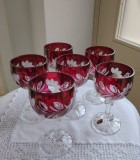 Set 6 pahare din cristal roșu, gravate manual, vintage elegant, 15 cm &ndash; proveniență Germania