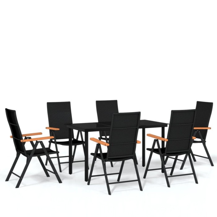 Set de servit masa pentru gradina, 7 piese, negru