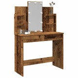vidaXL Masă de toaletă cu LED-uri, lemn vechi, 96x40x142 cm