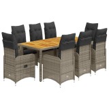 Cumpara ieftin Set bistro de gradina cu perne, 9 piese, gri, poliratan