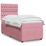 VidaXL Pat box spring cu saltea, roz, 100x200 cm, catifea