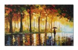 Cumpara ieftin Tablou pictat manual, Te astept in ploaie, stilizat - 100x60cm ulei pe pe panza in cutit efect 3D, Superb