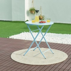 Masa pliabila gradina Sande 71x62cm rotunda otel albastru deschis [en.casa] HausGarden Leisure