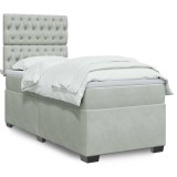 Gossi pat box spring cu saltea, gri deschis, 90x200 cm, catifea