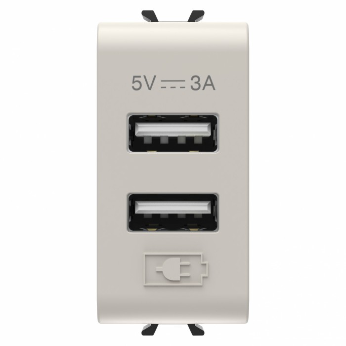 Priza USB tip A 1M alimentare dubla 5V Gewiss Chorus bej satinat MAT GW13447