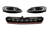 Grila Centrala cu RHD Faruri LED Semnal Dinamic VW Golf 7.5 VII Facelift (2017+) GTI Look Rosu/Crom Performance AutoTuning, KITT
