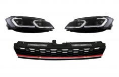 Grila Centrala cu RHD Faruri LED Semnal Dinamic VW Golf 7.5 VII Facelift (2017+) GTI Look Rosu/Crom Performance AutoTuning