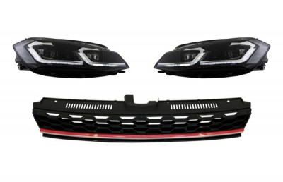 Grila Centrala cu RHD Faruri LED Semnal Dinamic VW Golf 7.5 VII Facelift (2017+) GTI Look Rosu/Crom Performance AutoTuning foto