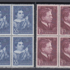 1957 LP 425 - 75 DE ANI DE LA NASTEREA LUI GEORGE ENESCU BLOCURI DE 4 TIMBRE MNH