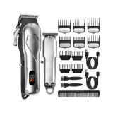 Cumpara ieftin Set Masina de Tuns Profesionala si Aparat de Ras, Trimmer T-Blade cu Lama Zero Gap, Motor 6800 RPM, Fara Fir, Incarcare USB, Lama Reglabila 0.3-3.6 mm