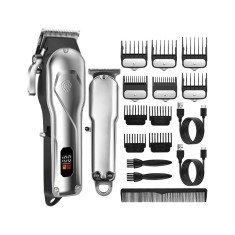 Set Masina de Tuns Profesionala si Aparat de Ras, Trimmer T-Blade cu Lama Zero Gap, Motor 6800 RPM, Fara Fir, Incarcare USB, Lama Reglabila 0.3-3.6 mm