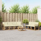vidaXL Set Canapele Exterior Lemn Masiv Acacia Alb Crem 8 Piese Pernite Mobila Gradina