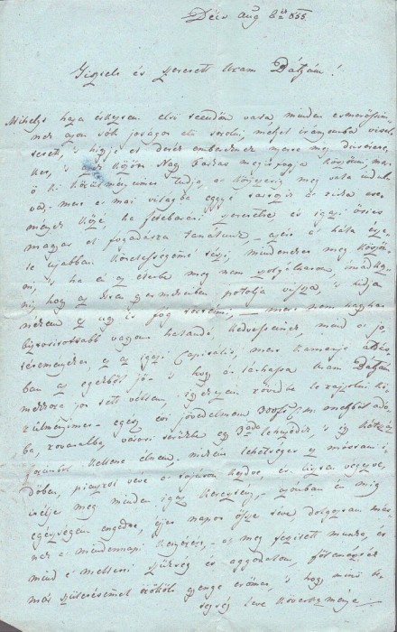 A3767N Scrisoare, Dej, 1855, limba maghiară/Magyar nyelvű lev&eacute;l, D&eacute;s, 1855