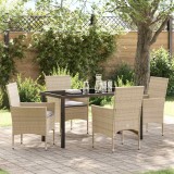 vidaXL Set de masă pentru grădină cu pernă 5 pcs Bej Rattan poli