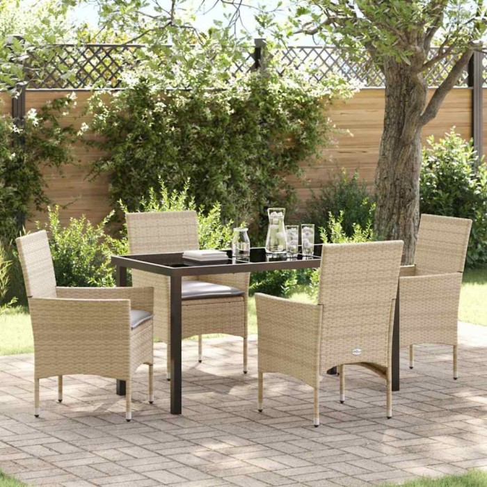 vidaXL Set de masă pentru grădină cu pernă 5 pcs Bej Rattan poli 3379795
