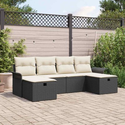 vidaXL Set de canapele pentru grădină cu pernă 6 pcs Negru Rattan poli 3360248 foto