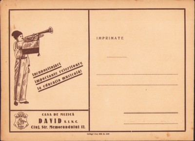 HST A2605N Plic cu reclamă Casa de muzică David, Cluj, perioada interbelică foto