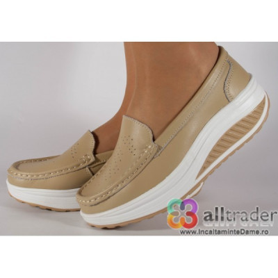 Pantofi bej talpa convexa piele naturala - AC020-33 foto