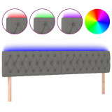 Tăblie de pat cu LED, gri &icirc;nchis, 180x7x78/88 cm, textil
