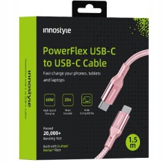Innostyle Powerflex Usb-C Cablu De &Icirc;ncărcare Rapidă Pentru Iphone Samsung 3A 60W Kevlar 60W 2M Roz