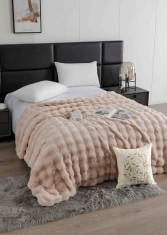 Patura cocolino de lux din blana artificala de iepure 200x230cm,bej-F094