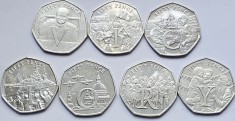 Set complet 7 monede 50 pence 2020 Isle of Man, VICTORY, 75th Anniv. VE Day,aunc foto