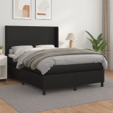 VidaXL Pat box spring cu saltea, negru, 140x200 cm, piele ecologică