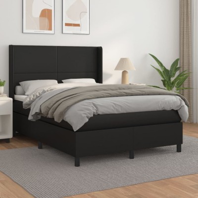 vidaXL Pat box spring cu saltea, negru, 140x200 cm, piele ecologică 3132381 foto